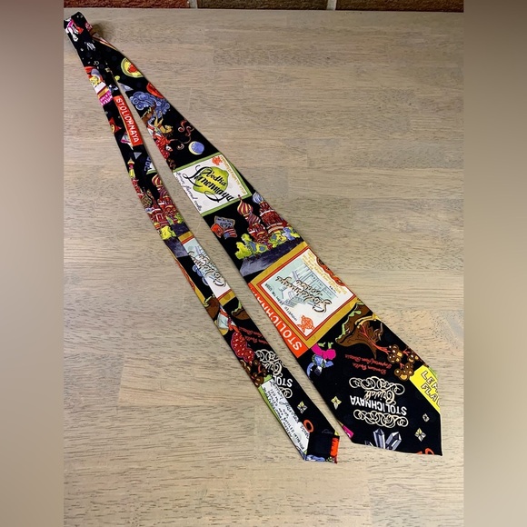 1990 Nicole Miller Silk Necktie Black Advertising Bottles of Russian‎ Vodka - Picture 1 of 6